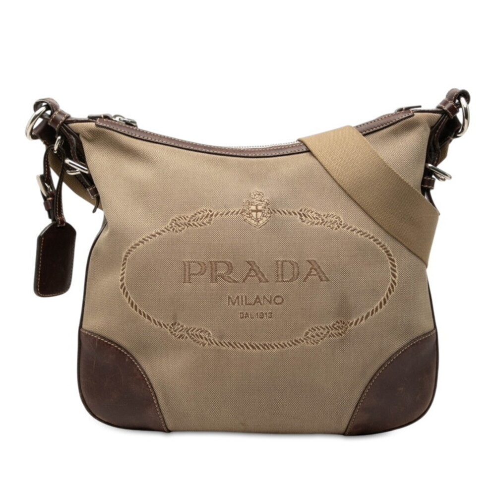 Prada Logo Crossbody Shoulder Bag, Brown Canvas Leather, Women's PRADA